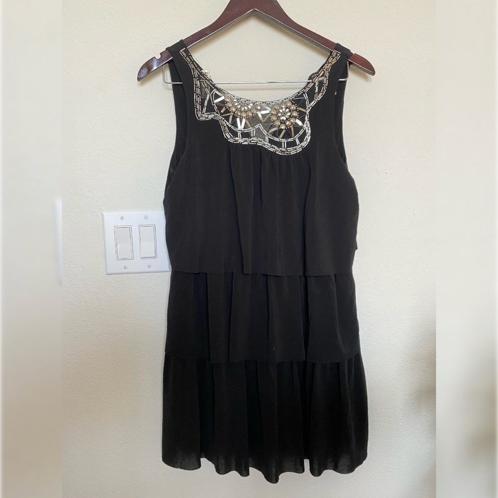BCBGMAXAZRIA Sleeveless Beaded Black Layered Dress